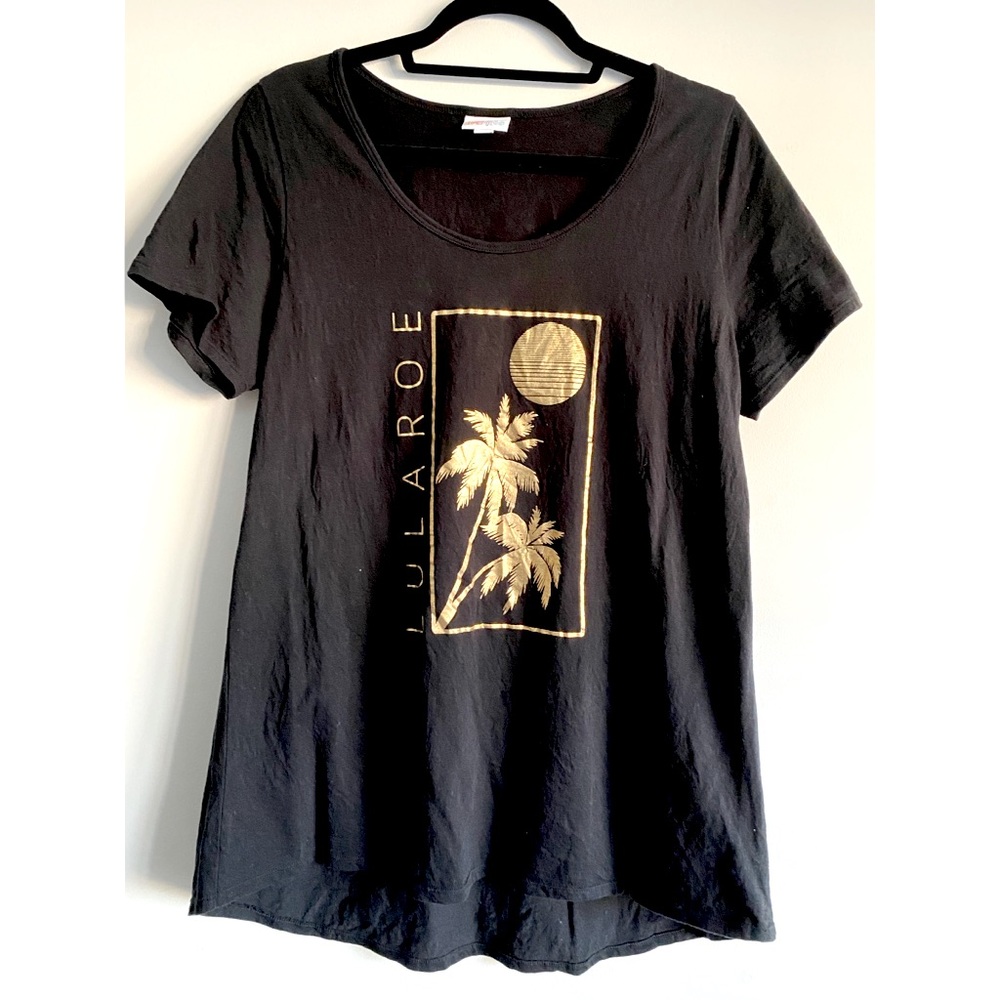 LuLaRoe Classic Tee with Gold Foil Palm Tree Beach Print - Size XL